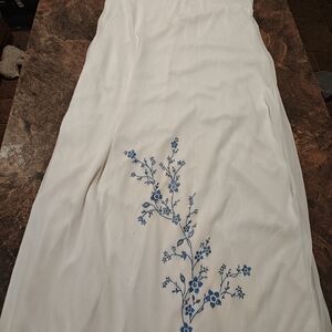 Minerva White Maxi Dress with Blue Floral Design